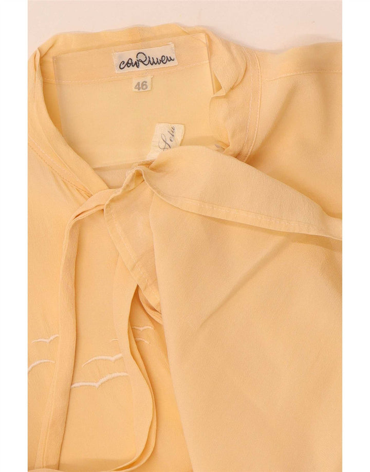 vintage Femme Front Tie Shirt Blouse IT 46 Grande Soie Jaune