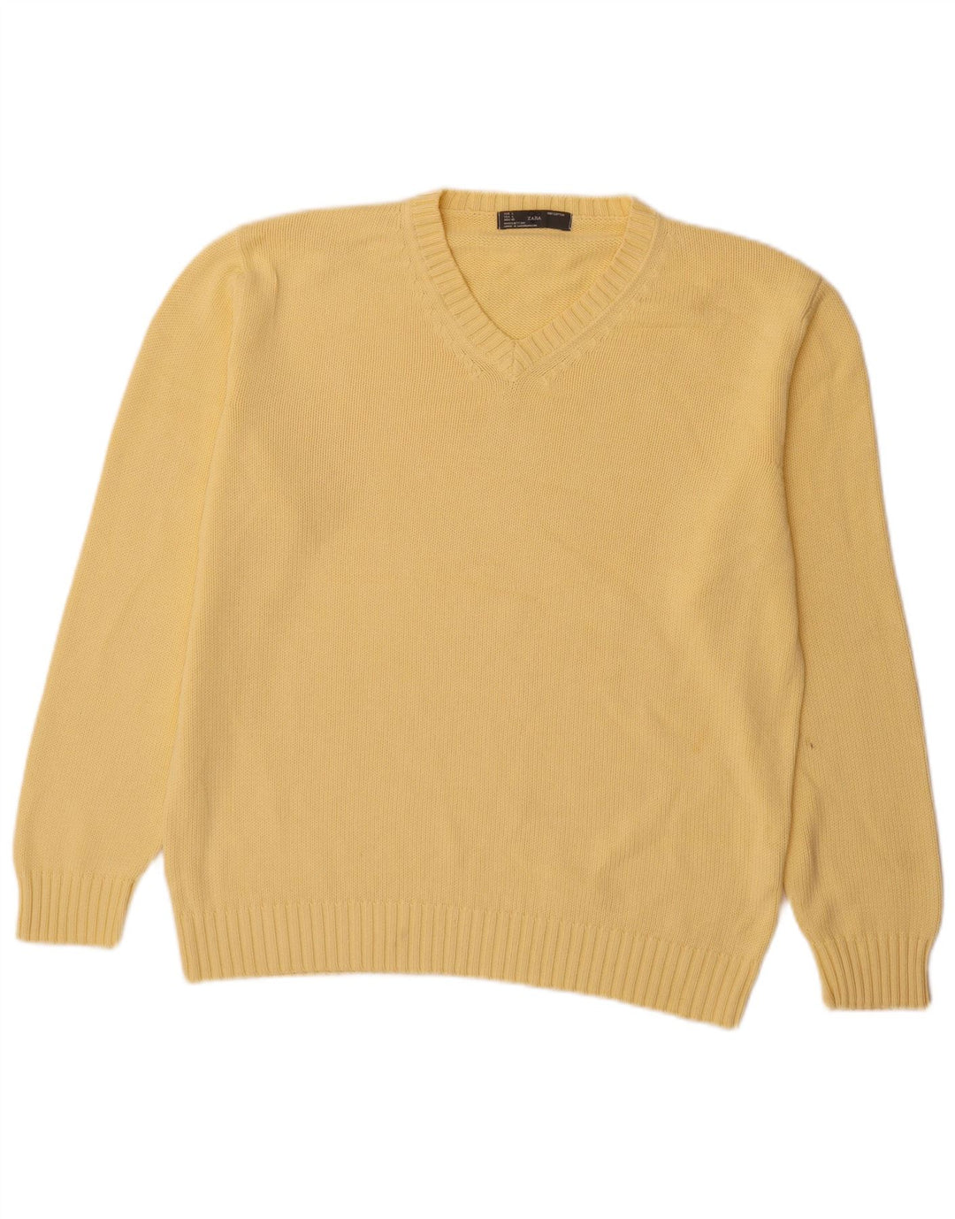 Zara Pull col V pour homme en coton jaune Large