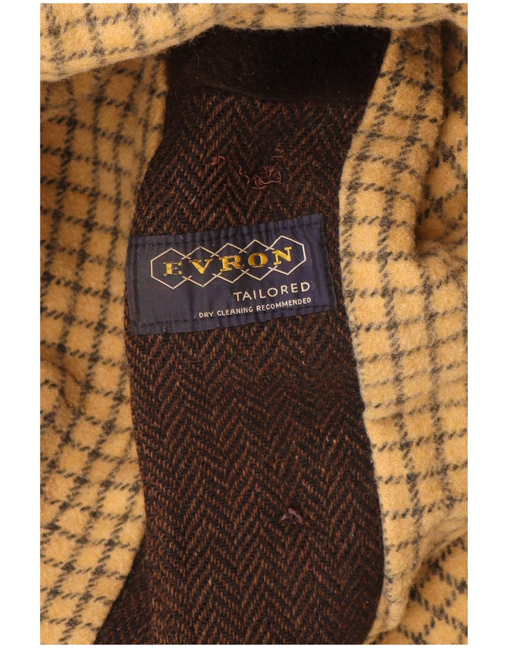 vintage Mens 3/4 Manches Pardessus UK 40 Grand Chevron Brun
