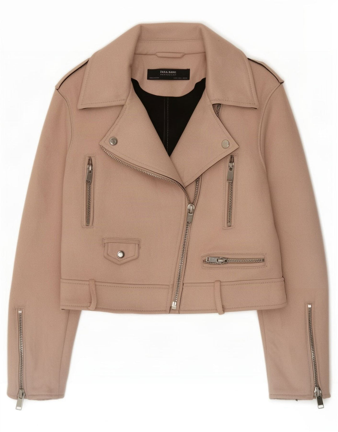 Zara Veste de motard courte pour femme UK 14 Large Rose Polyester