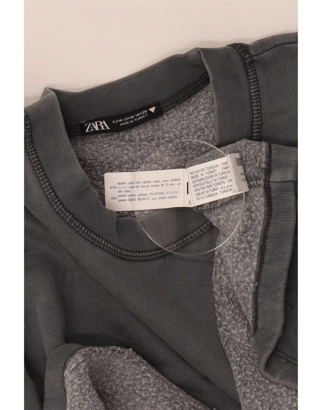 Zara Womens Crop Oversize Sweatshirt Jumper UK 14 Gris Moyen Coton