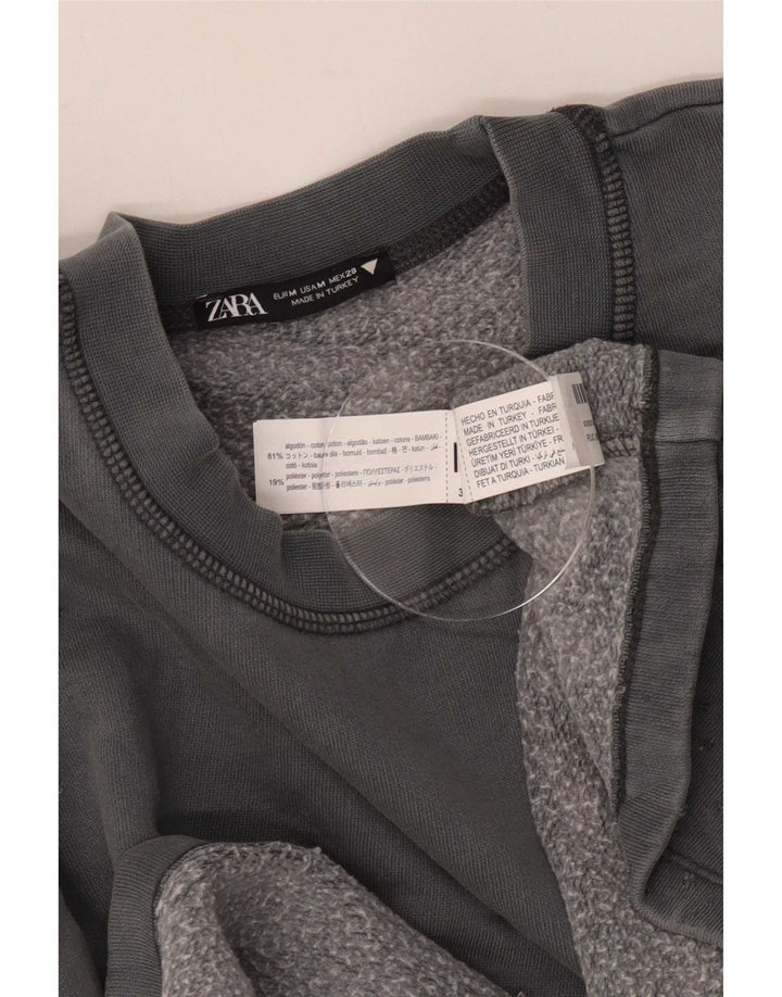 Zara Womens Crop Oversize Sweatshirt Jumper UK 14 Gris Moyen Coton