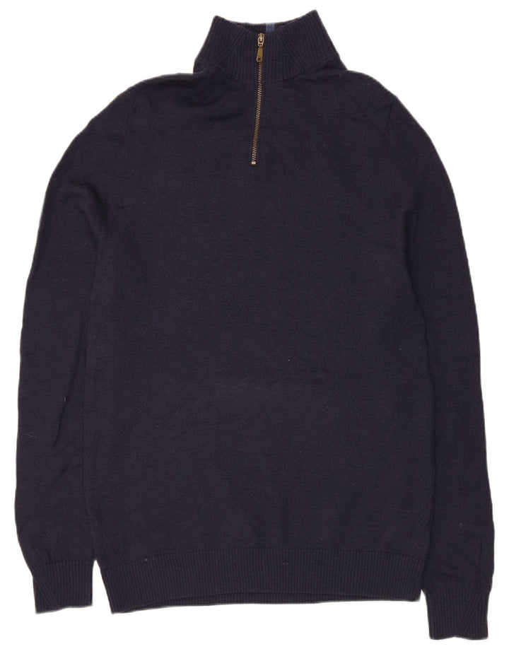 Pull White Stuff Zip Neck Homme Bleu Marine Moyen Laine Mérinos