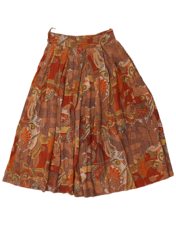 Vintage Womens Pleated Flared Skirt W24 XS Brown Floral