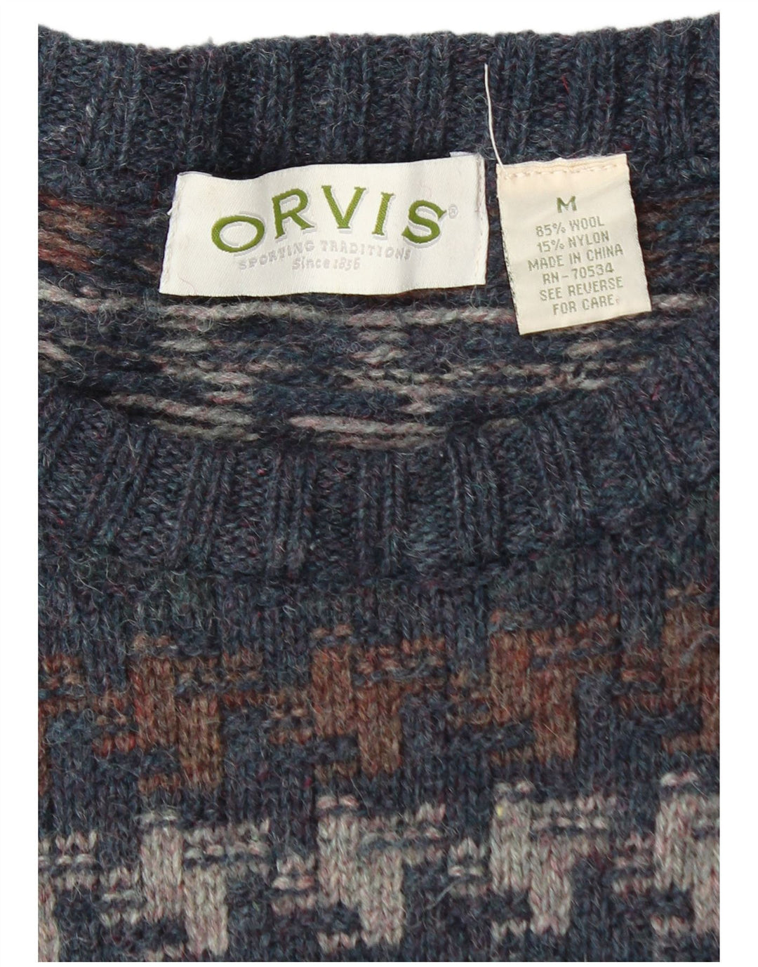 Orvis Pull col bateau pour homme en laine pied-de-poule bleu marine moyen