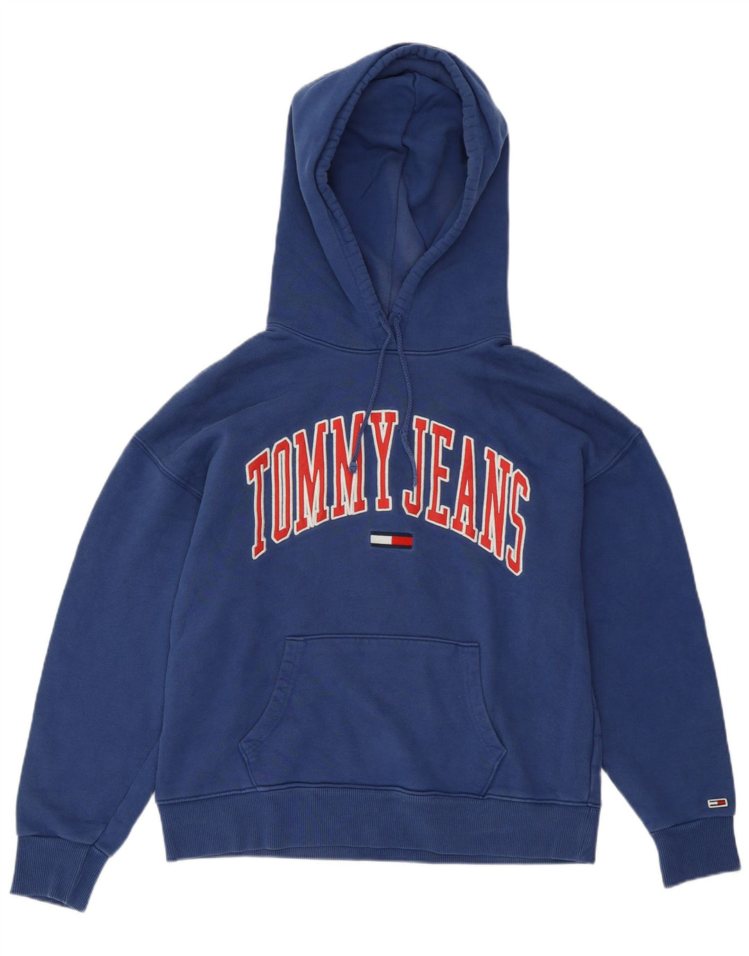 TOMMY HILFIGER Pull à capuche graphique coupe ample pour femme UK 14 Bleu moyen