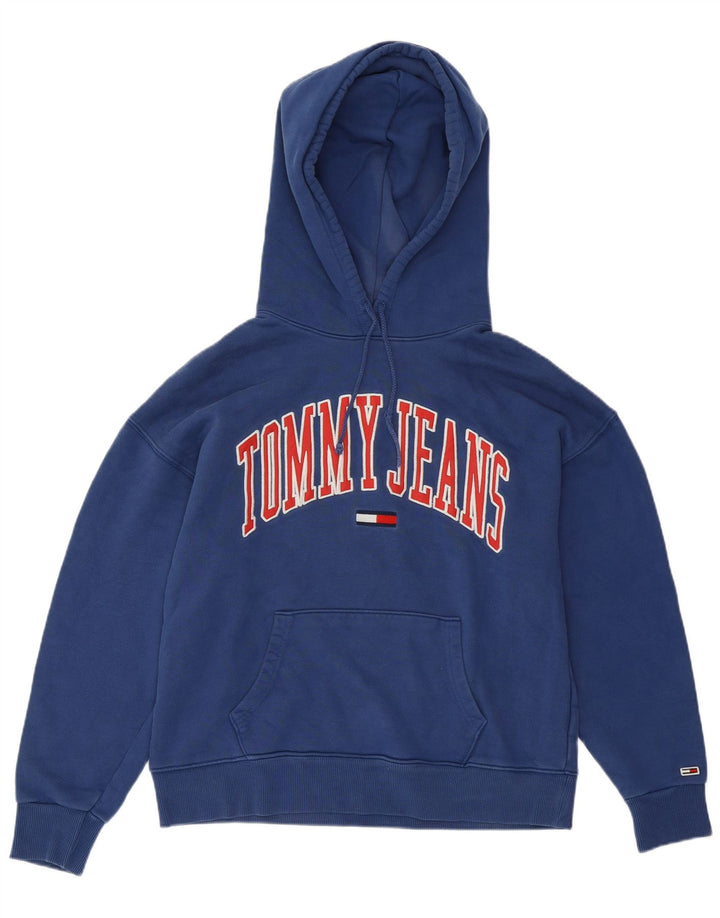 TOMMY HILFIGER Pull à capuche graphique coupe ample pour femme UK 14 Bleu moyen