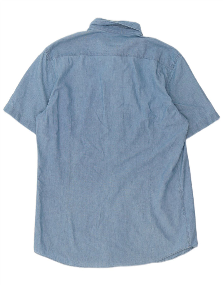 Massimo Dutti Chemise à manches courtes pour hommes en coton bleu moyen