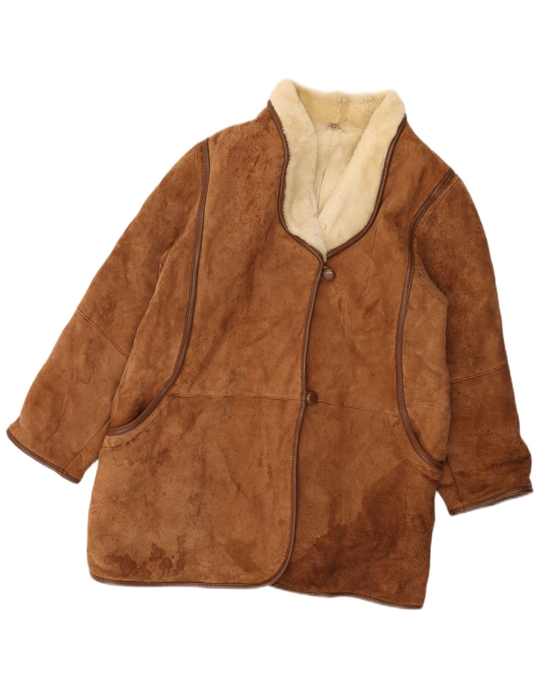 VINTAGE Manteau en peau de mouton surdimensionné pour femme IT 44 Peau de mouton marron moyen