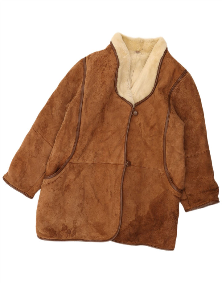 VINTAGE Manteau en peau de mouton surdimensionné pour femme IT 44 Peau de mouton marron moyen