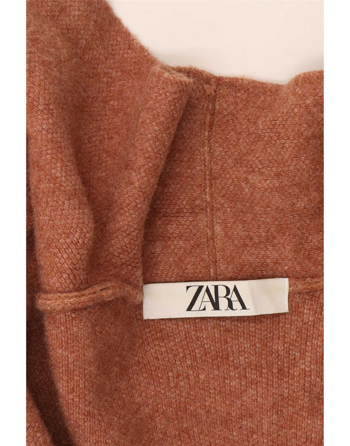 Zara Womens Longline Open Cardigan Sweater UK 14 Laine Beige Moyen