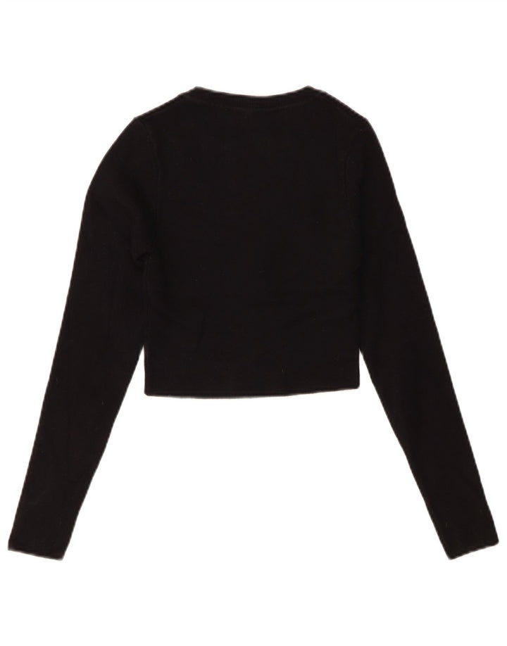 Zara Womens Crop Top Manches Longues UK 8 Small Noir Viscose