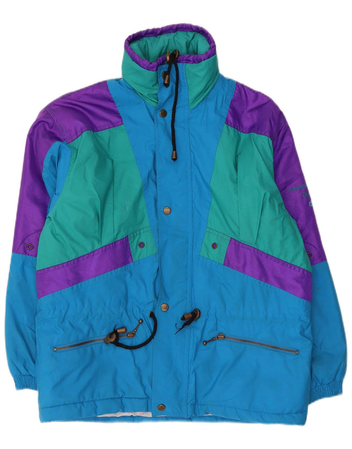 veste de ski à capuche homme vintage UK 38 Polyester colorblock bleu moyen