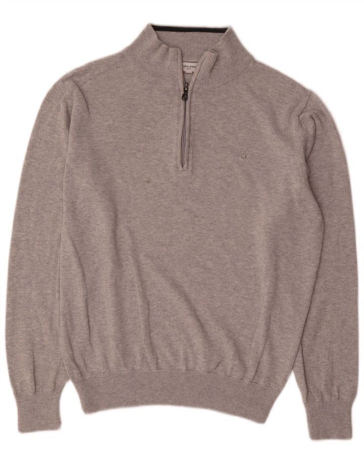 Calvin Klein Pull Col Zippé Homme Gris Moyen Coton