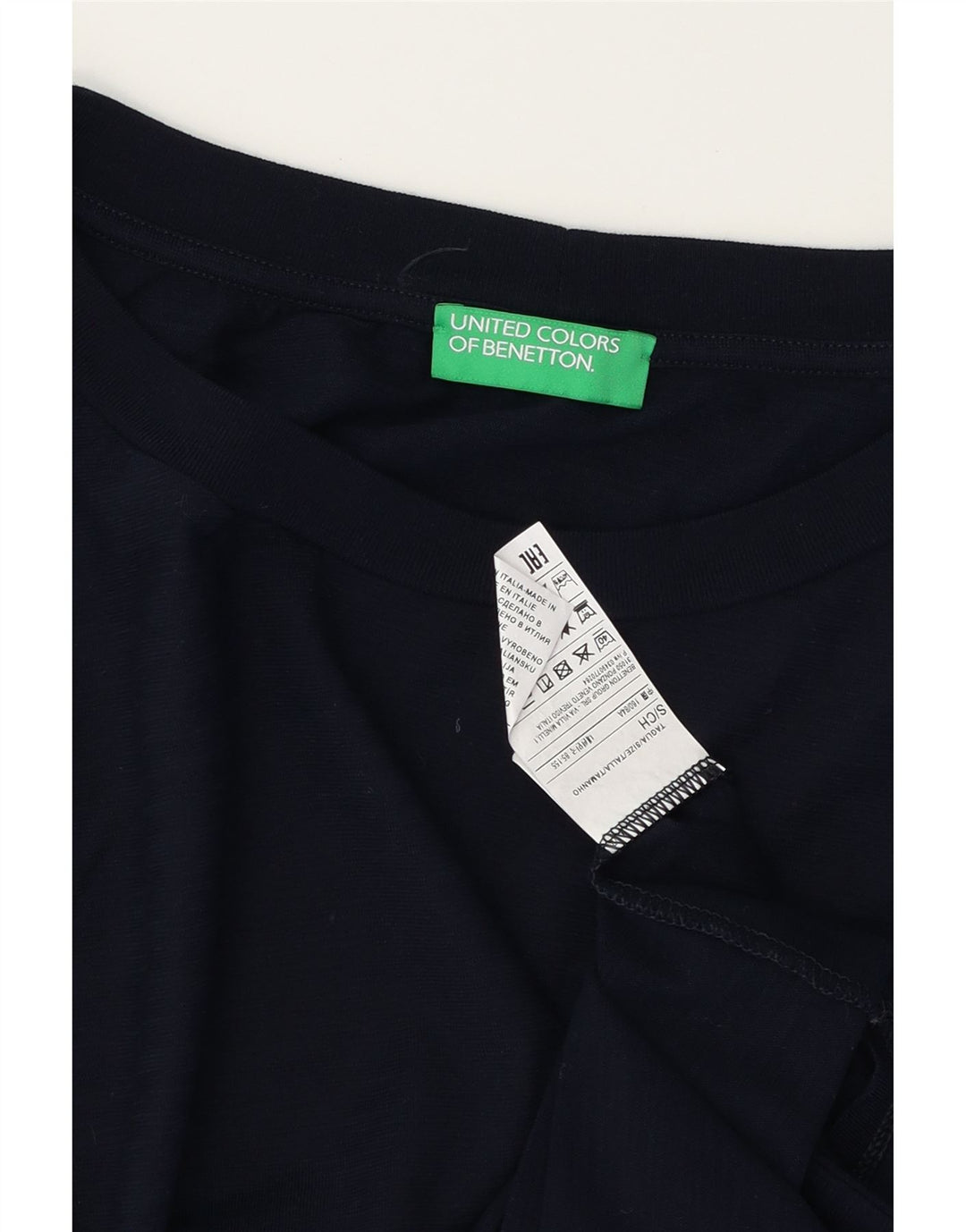 BENETTON Womens Oversized Top Long Sleeve UK 10 Small Navy Blue Cotton Vintage Benetton and Second-Hand Benetton from Messina Hembry 