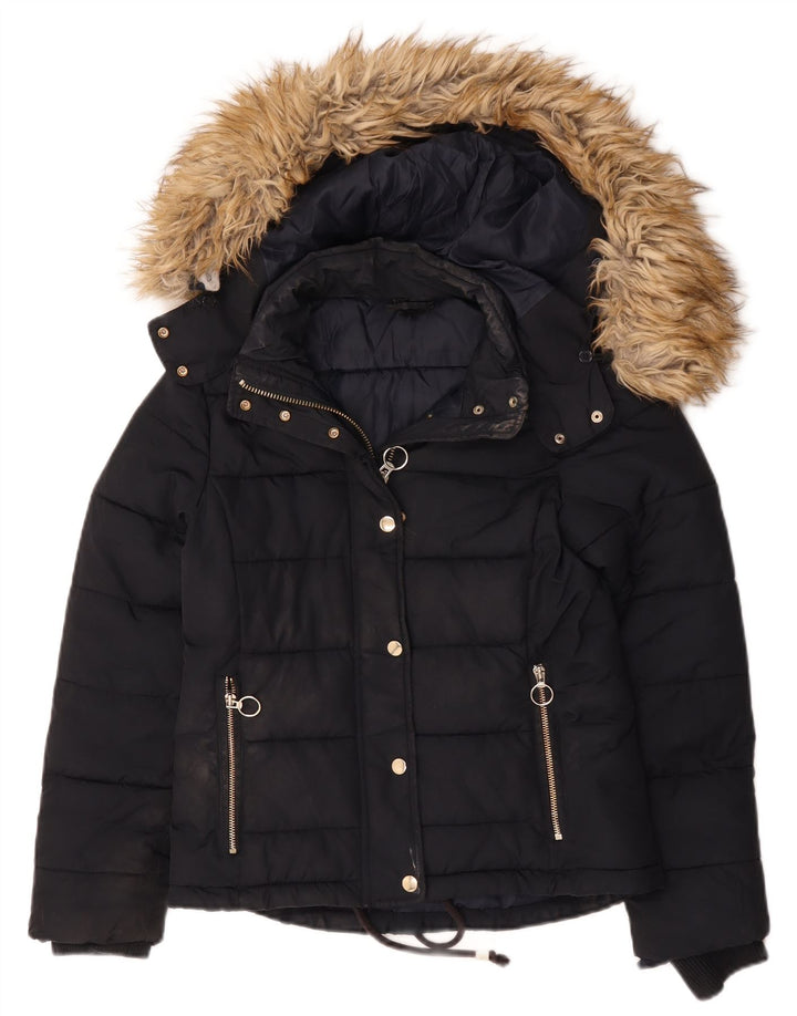 Topshop Veste matelassée à capuche pour femme UK 8 Small Bleu marine Polyester