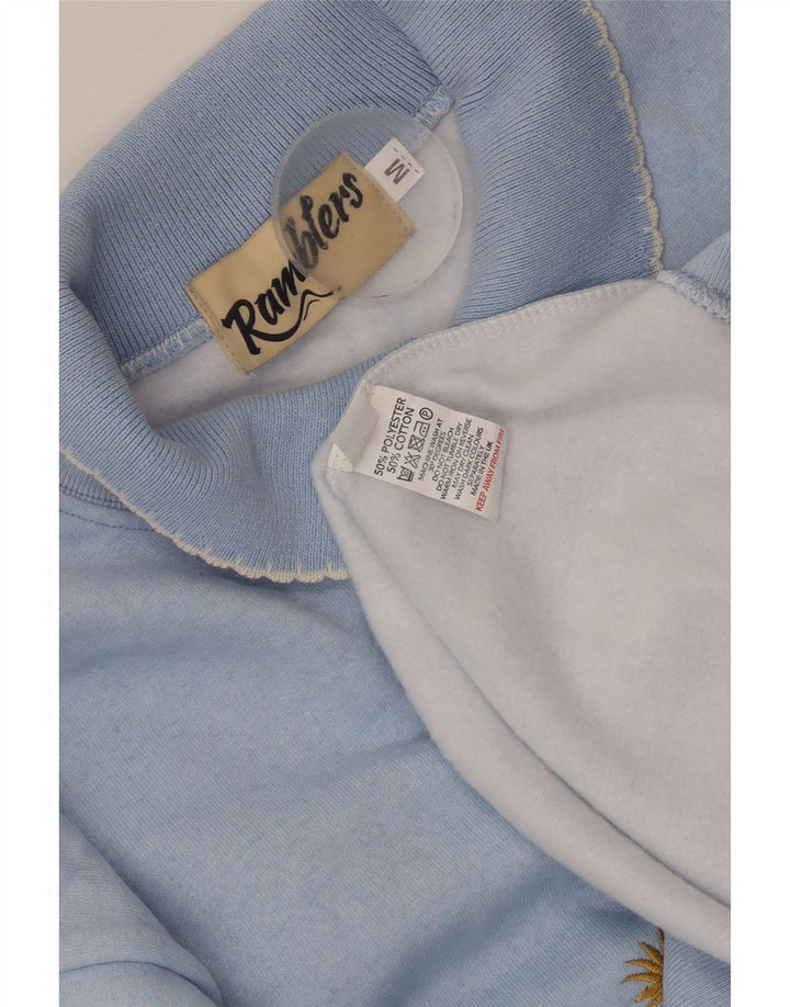 VINTAGE Femme Polo Neck Jumper Pull UK 14 Papillon Floral Bleu Moyen