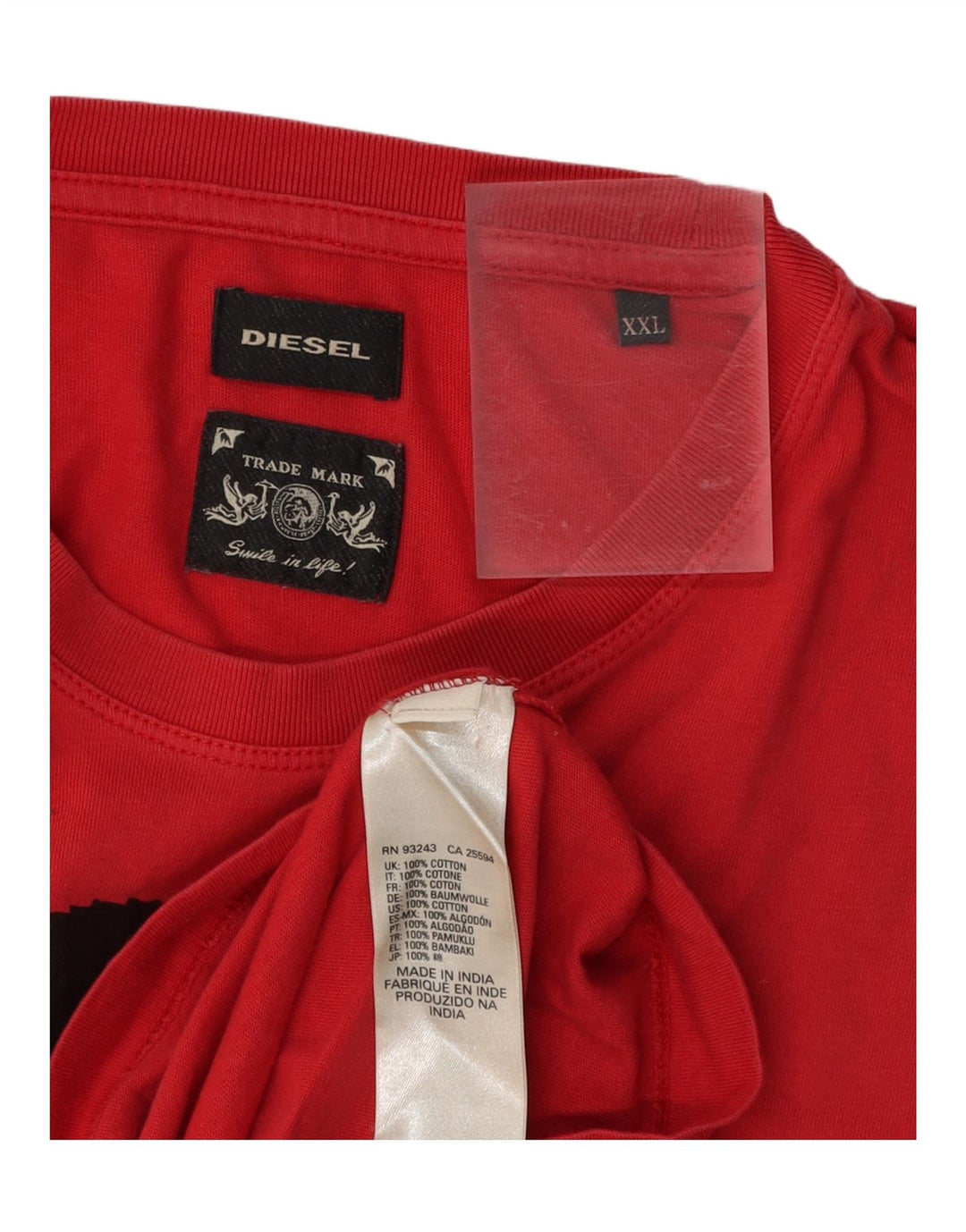 DIESEL T-Shirt Graphique Homme Top 2XL Rouge Coton