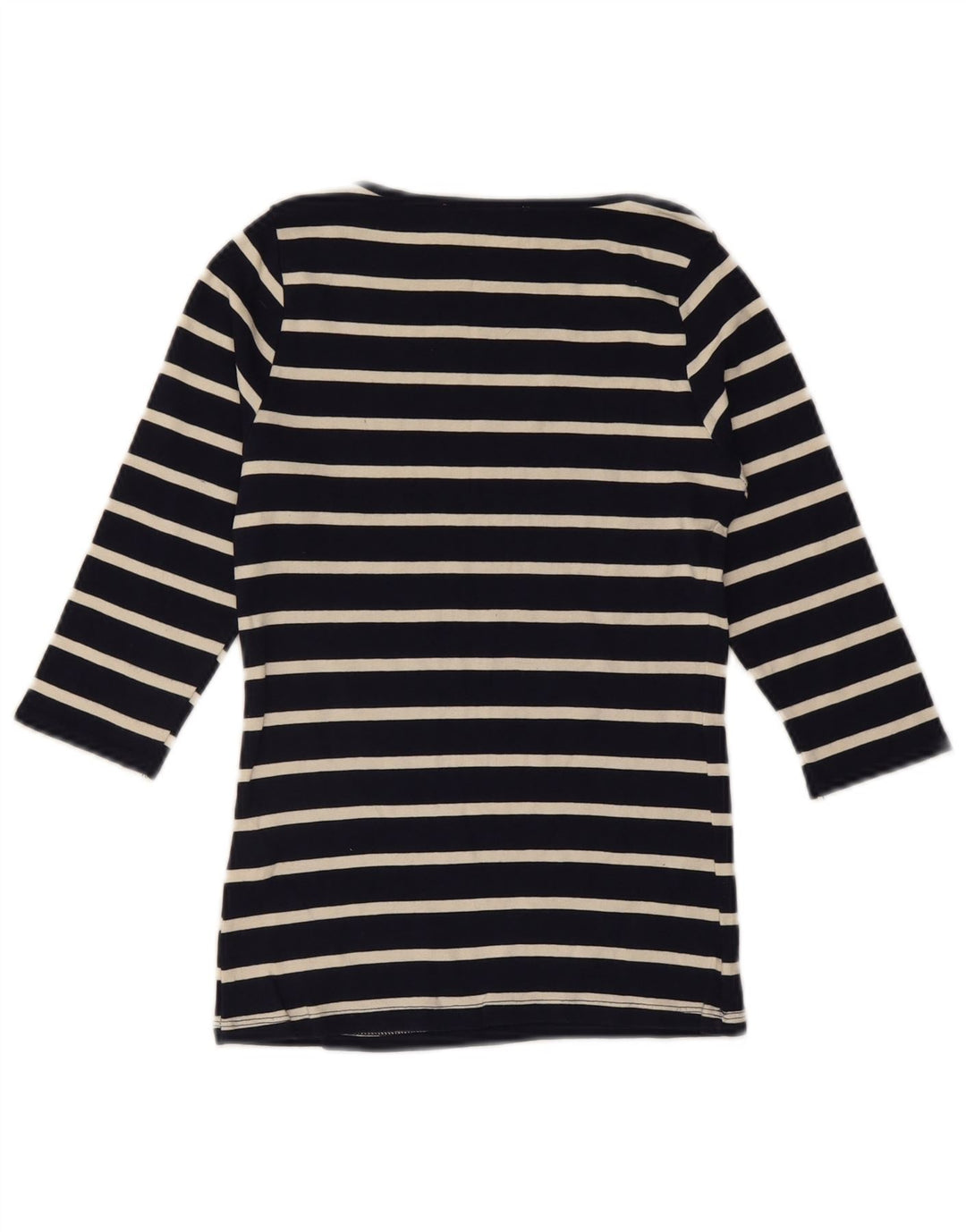 ZARA Femme Top Manches 3/4 UK 12 Moyen Bleu Marine Rayé Coton