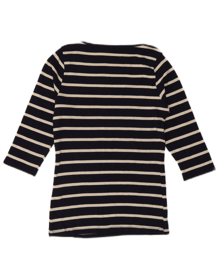ZARA Femme Top Manches 3/4 UK 12 Moyen Bleu Marine Rayé Coton