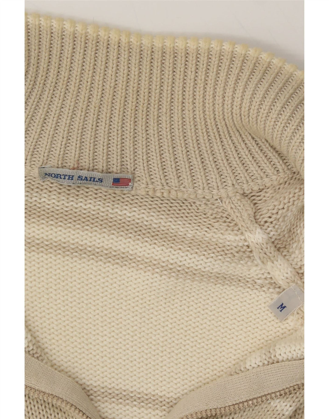 NORTH SAILS Mens Zip Neck Jumper Sweater Medium Beige Striped Vintage North Sails and Second-Hand North Sails from Messina Hembry 