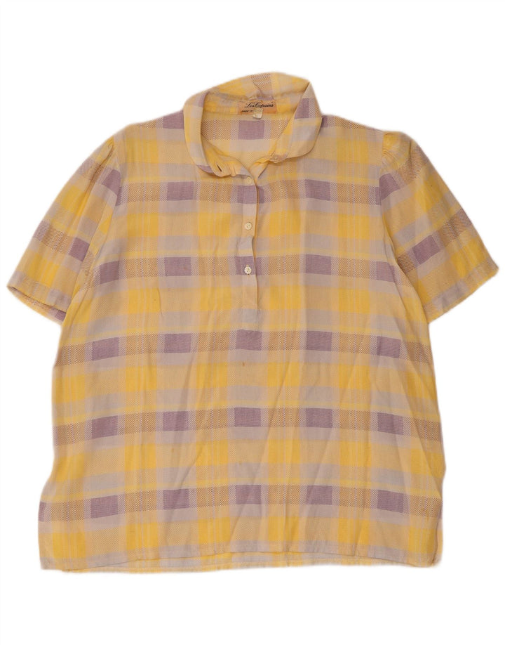 Les Copains Chemise pull à manches courtes pour femme UK 14 Grand carreaux jaunes