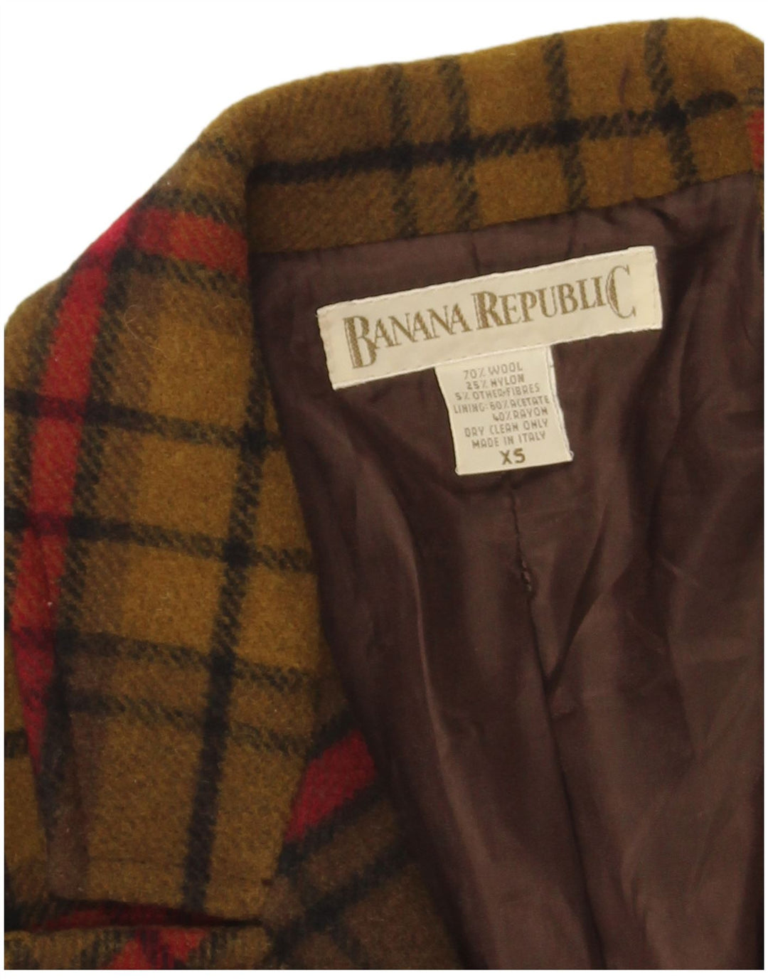 Banana Republic Veste blazer surdimensionnée à 3 boutons pour femme UK 6 XS Kaki à carreaux