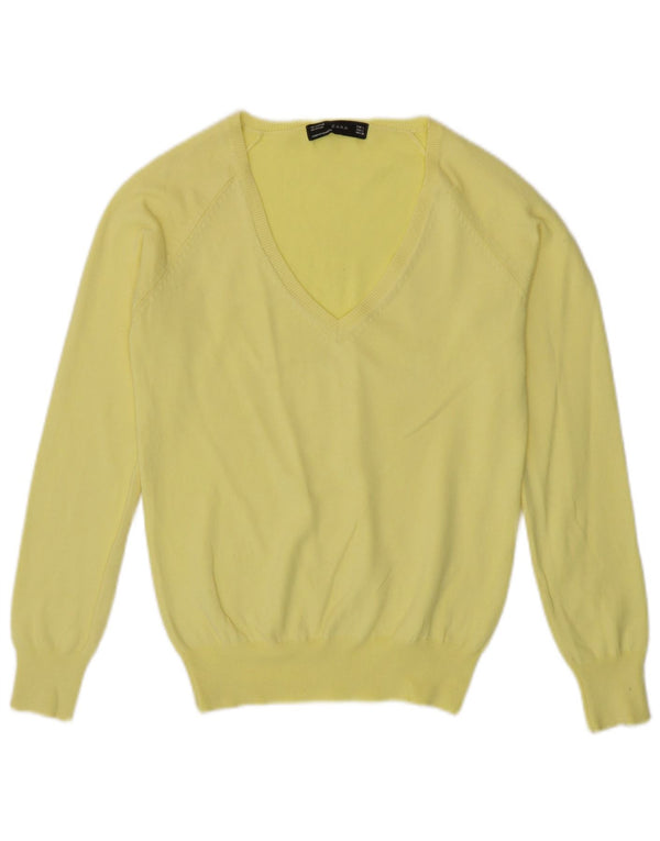 Zara Pull col V pour femme UK 14 Large Jaune