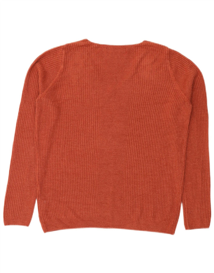Marks & Spencer Pull col en V pour femme UK 12 Acrylique orange moyen