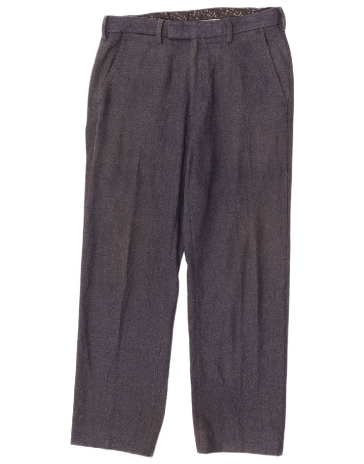 Marks & Spencer Pantalon de Costume Droit Homme W30 L27 Laine Bleu Marine