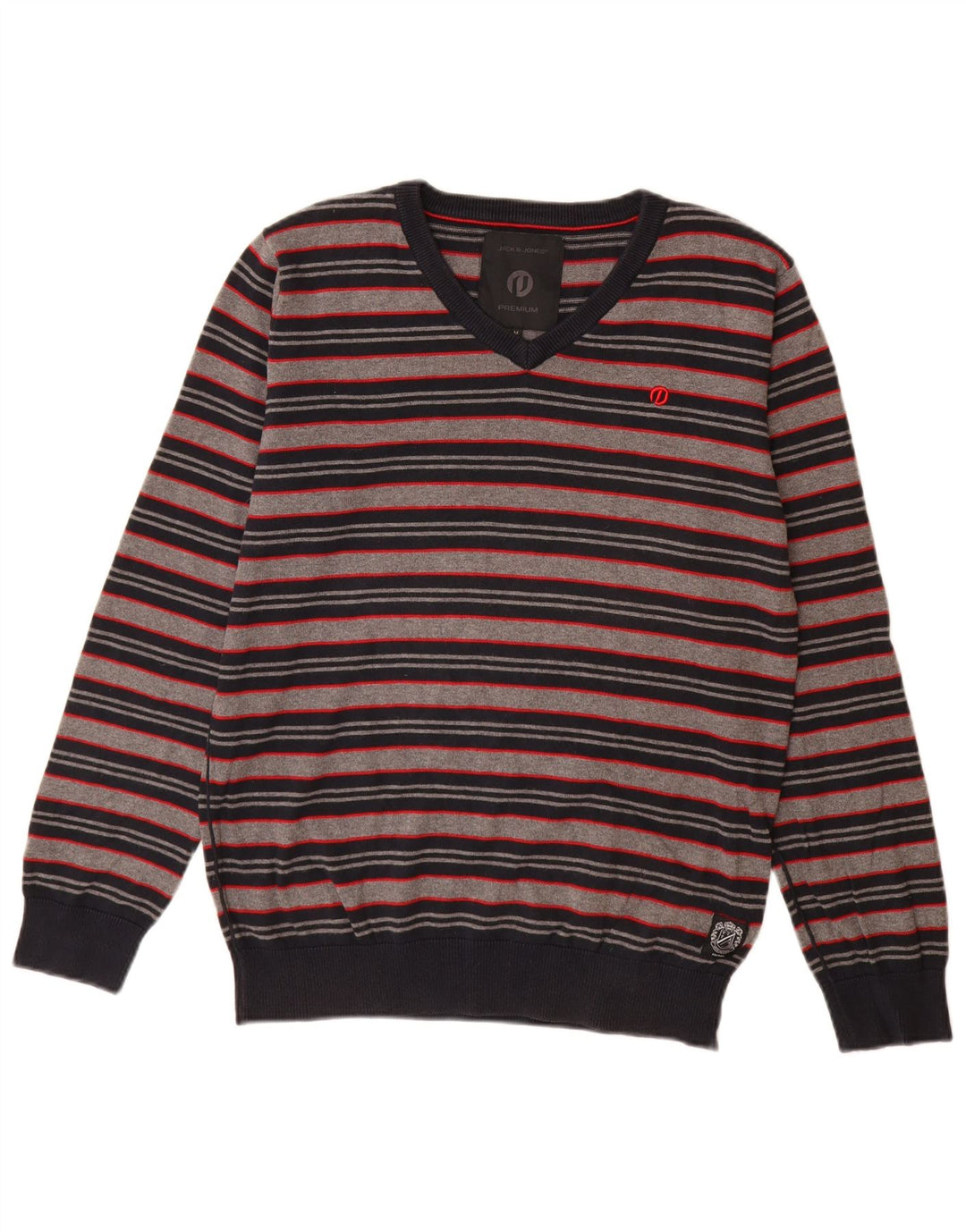 Jack & Jones Pull Col V Homme Gris Moyen Rayé Coton