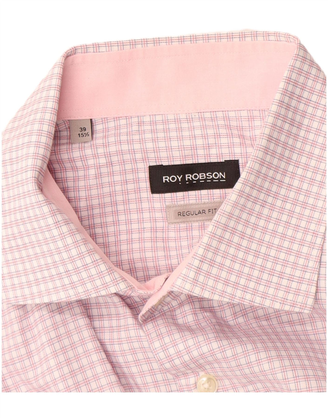 Roy Robson Chemise coupe régulière pour homme Taille 39 15 1/2 Coton à carreaux rose moyen