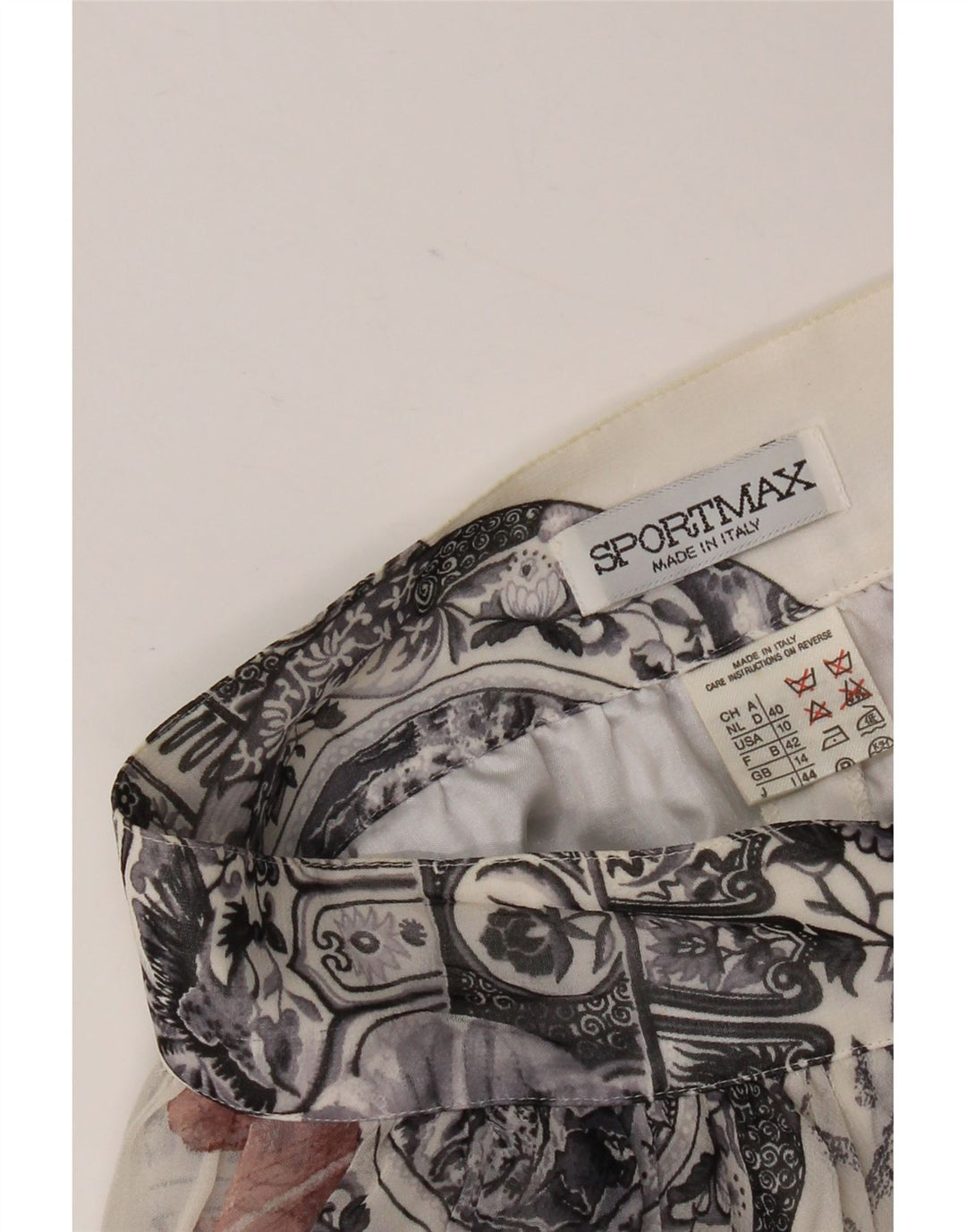 Sportmax Mini jupe évasée à motif abstrait pour femme UK 14 Medium W28 Blanc
