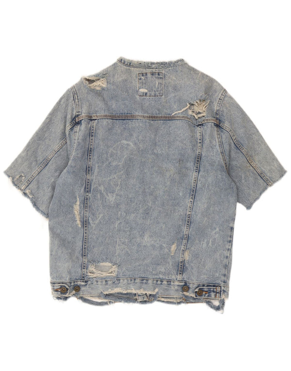 Zara Veste en jean à manches courtes en détresse pour homme UK 42 XL Coton bleu