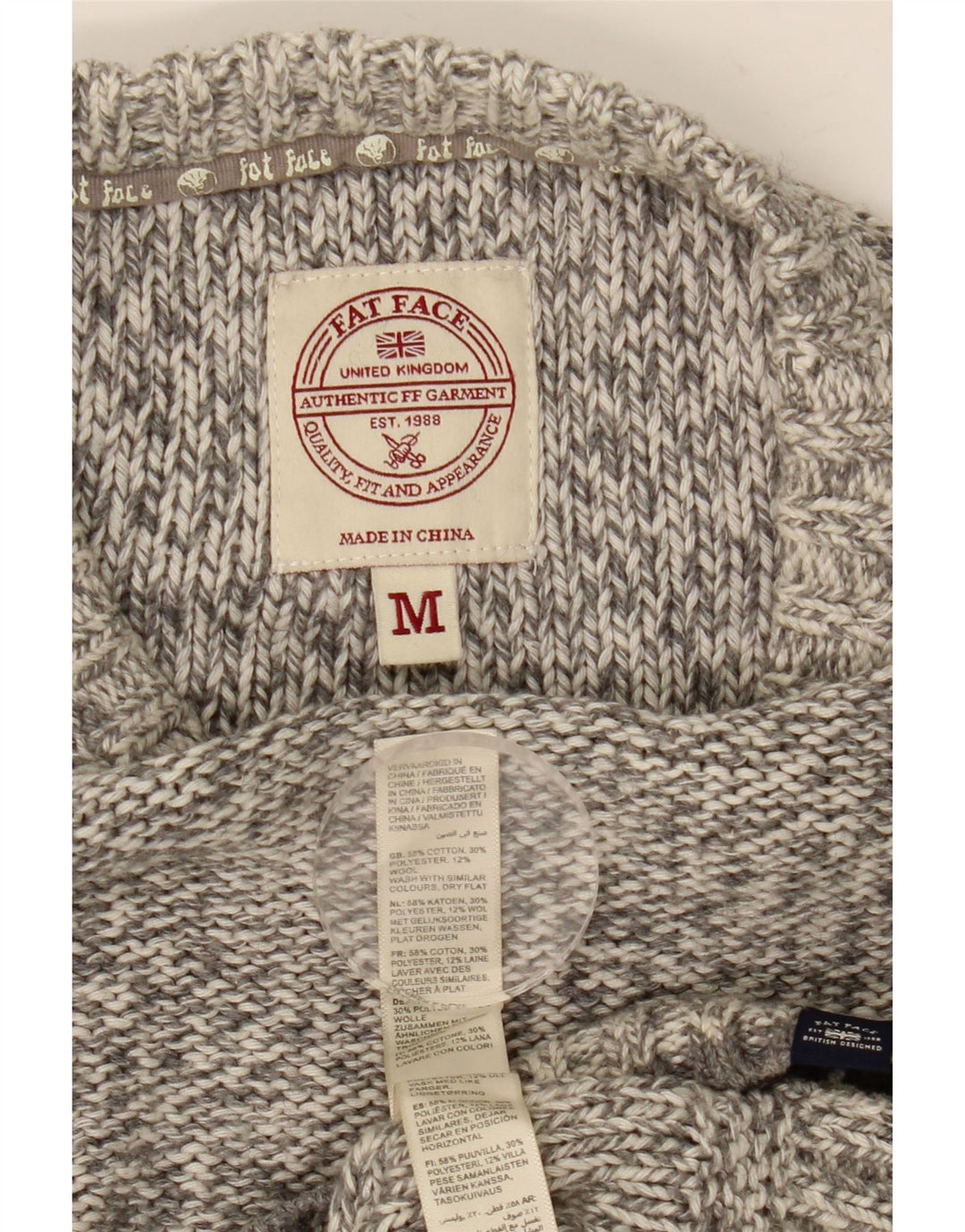 Fat Face Pull Col Ras du Cou Homme Gris Moyen Moucheté Coton