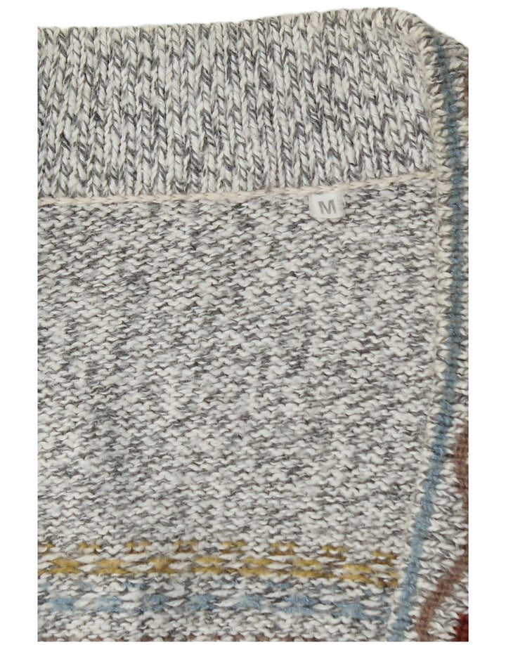 VINTAGE Pull Cardigan Homme Gris Moyen Fair Isle
