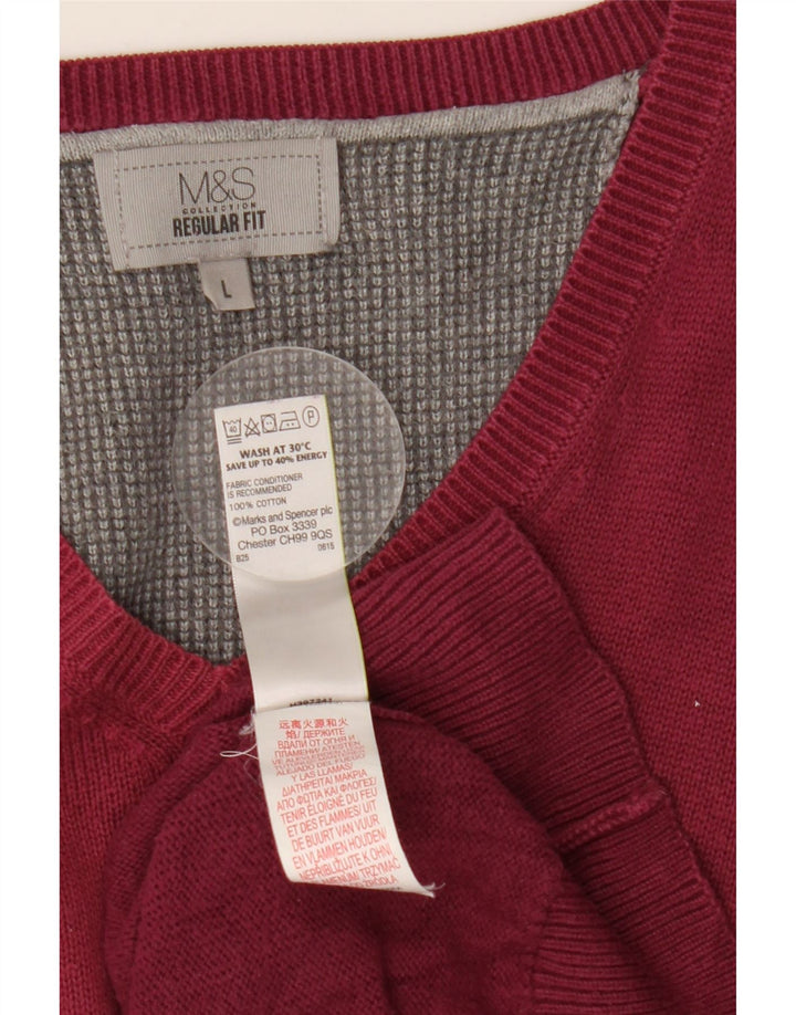 Marks & Spencer Pull coupe classique à col en V pour homme, grand, bordeaux