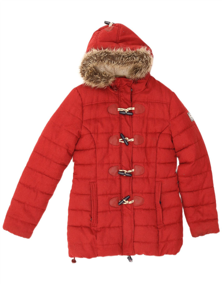 Superdry Manteau rembourré à capuche pour femme UK 16 Large Rouge Polyester