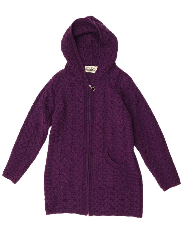Aran Crafts Cardigan à capuche long pour femme UK 10 Petit Violet