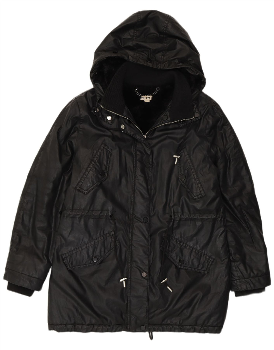 Whistle Veste parka surdimensionnée à capuche Sherpa pour femme UK 10 Small Noir