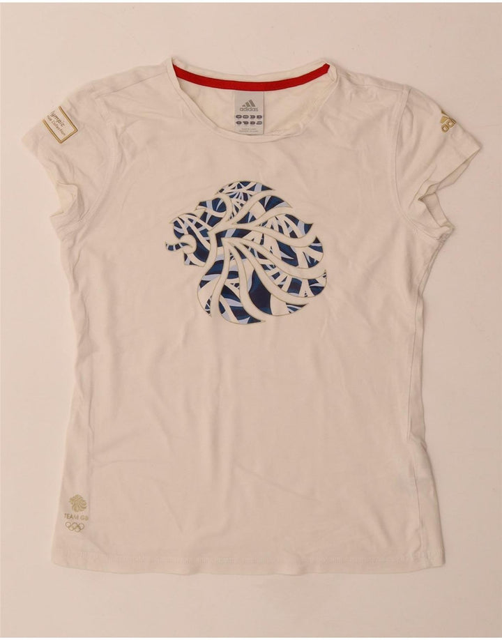 Adidas T-shirt graphique pour femme UK 16 Grand coton blanc