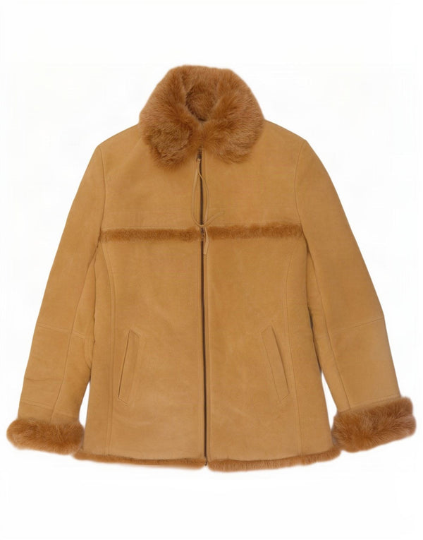 Jones New York Veste en peau de mouton pour femme UK 10 Petit cuir beige
