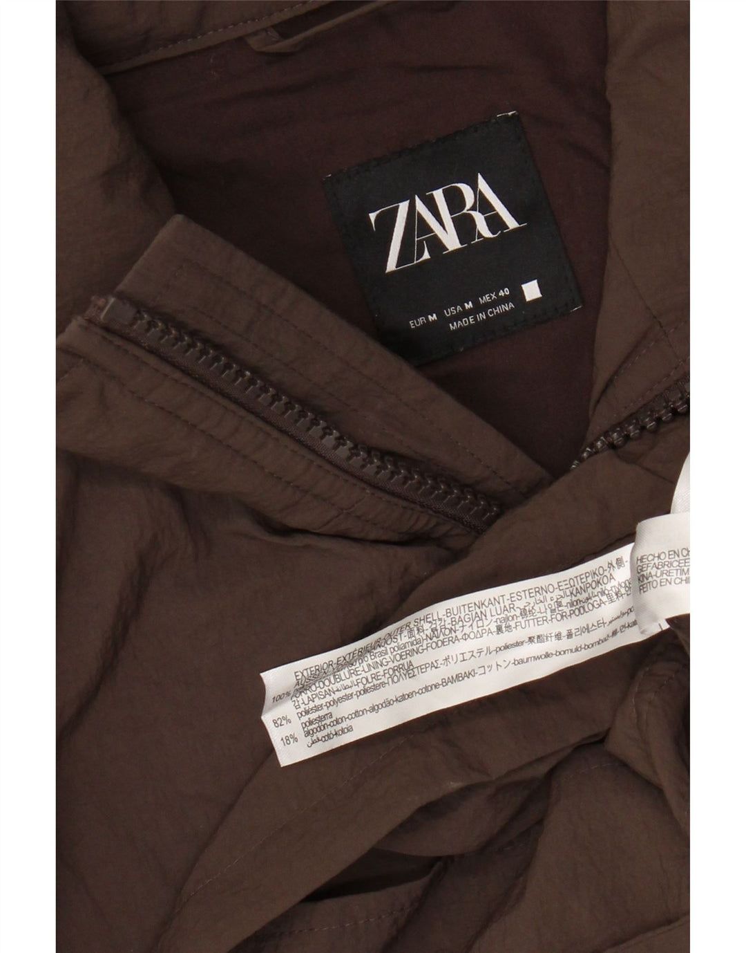 Zara Veste utilitaire à capuche pour homme UK 38 Nylon marron moyen