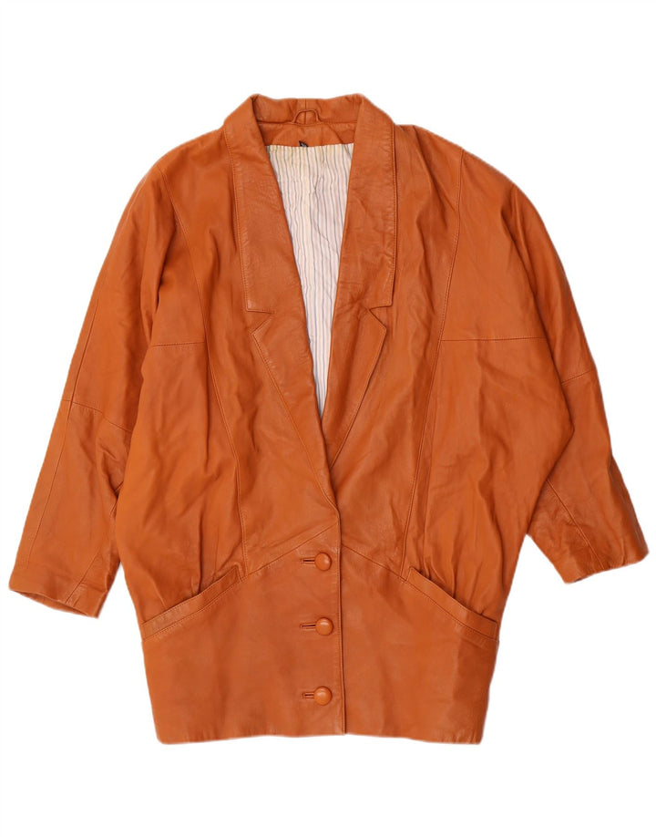vintage Femmes Batwing Manteau en cuir EU 36 Petit Brun
