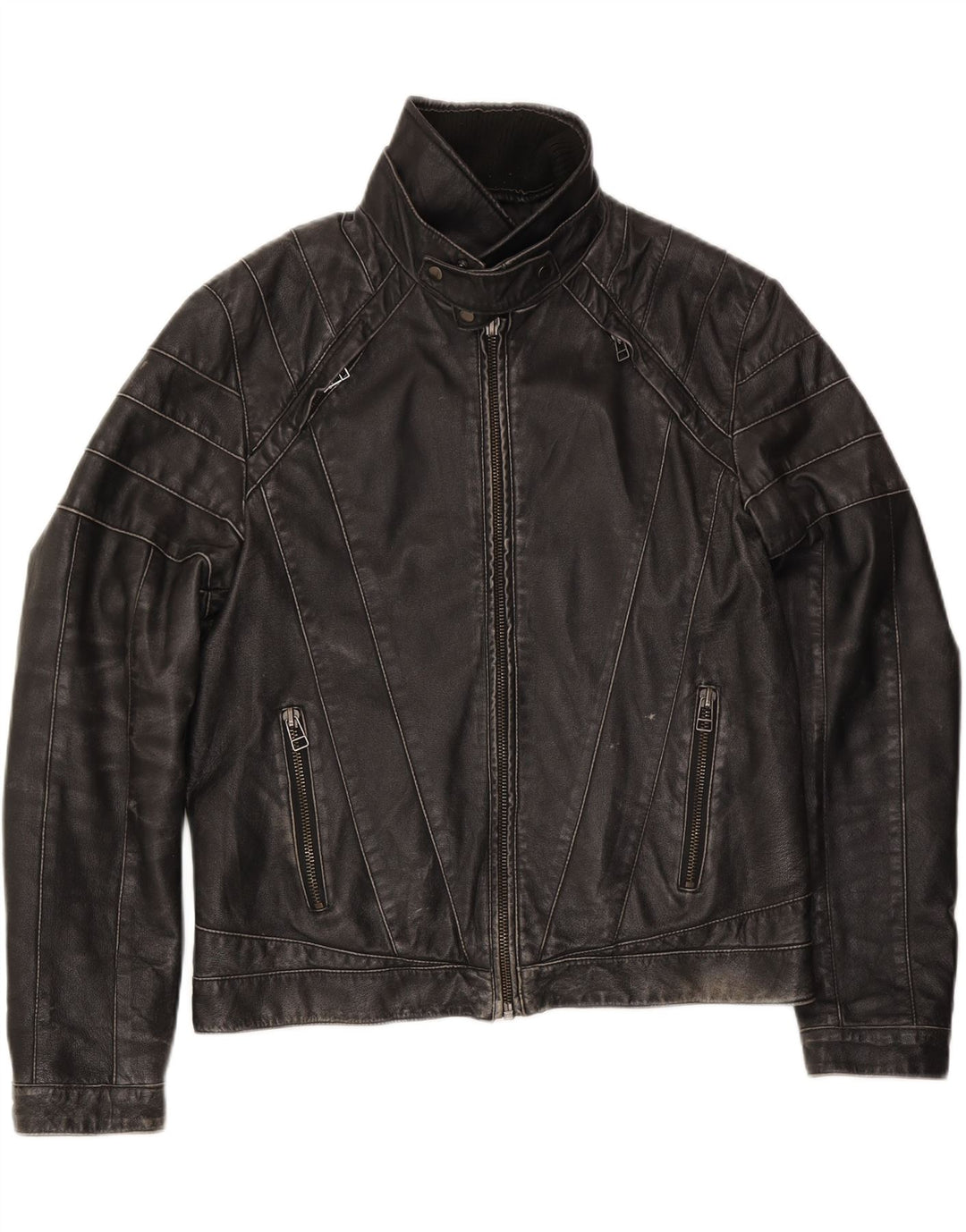 veste en cuir biker homme vintage UK 42 XL cuir noir