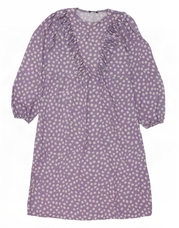 Zara Robe longue surdimensionnée à volants sur le devant pour femme UK 10 Petit Violet à pois