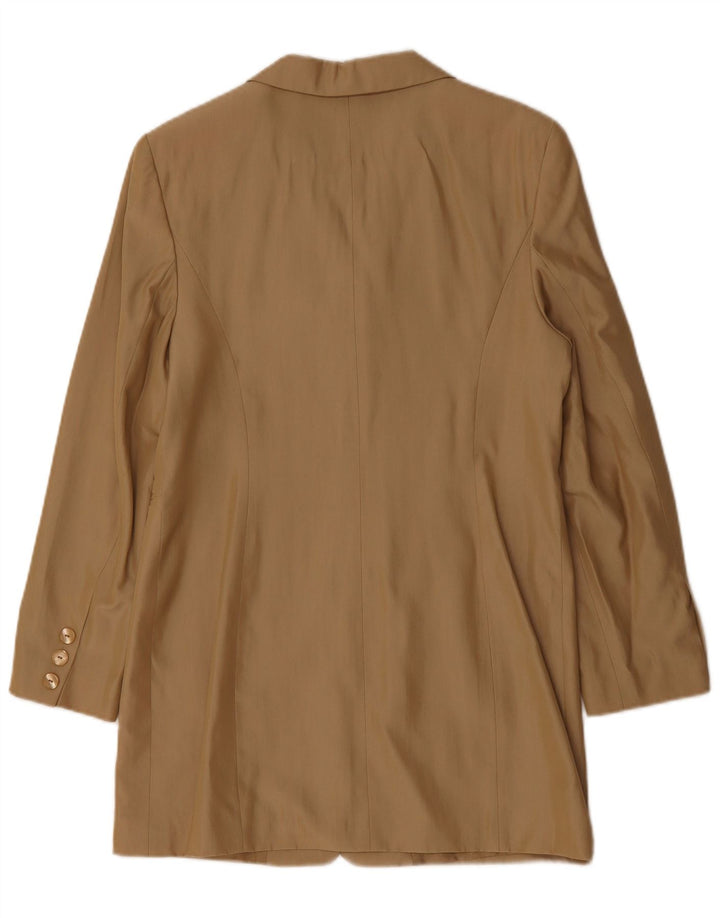 VINTAGE Womens Longline 3 Button Blazer Jacket UK 10 Small Brown Acetate