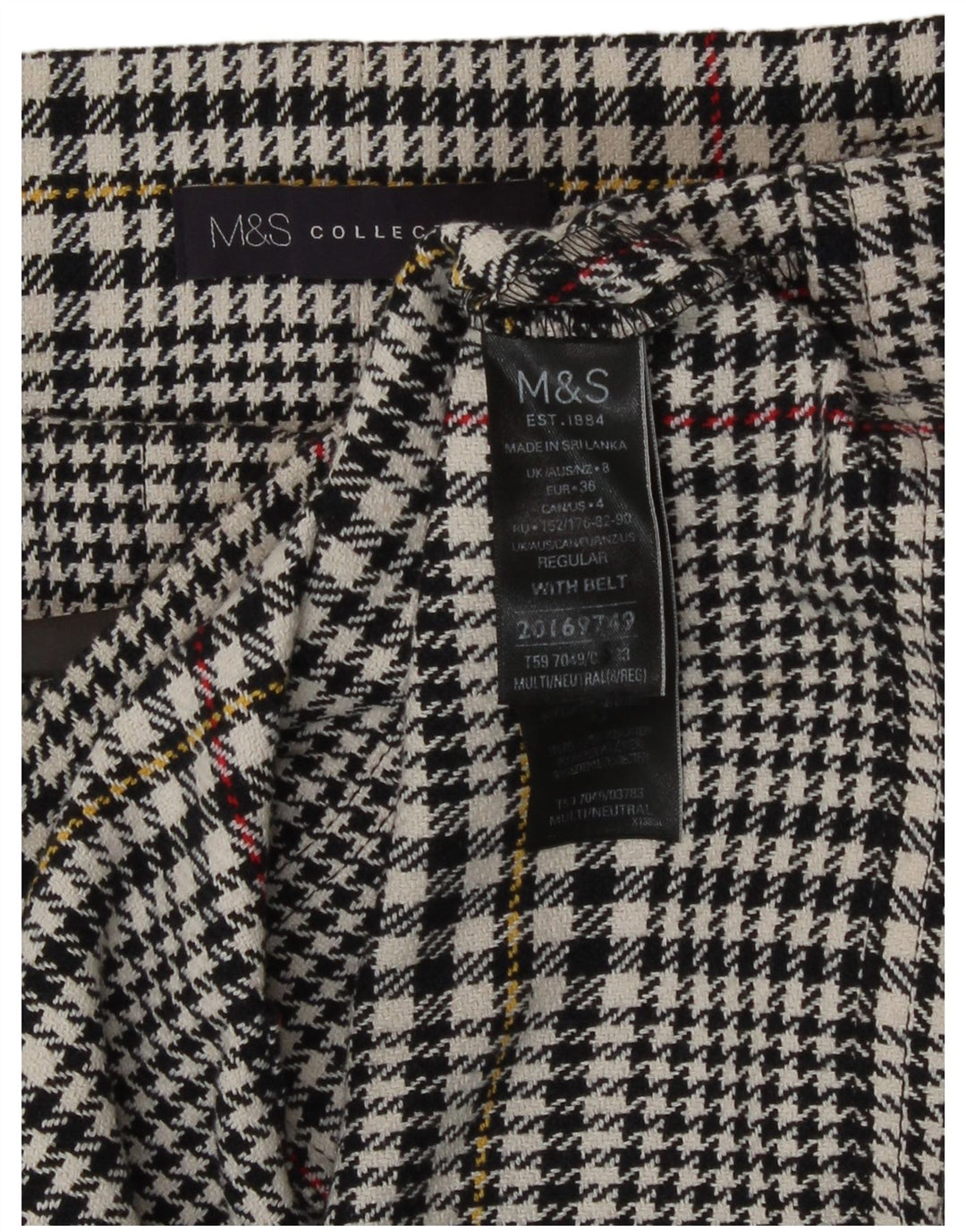 Marks & Spencer Mini jupe femme UK 8 Small W26 coton pied-de-poule noir