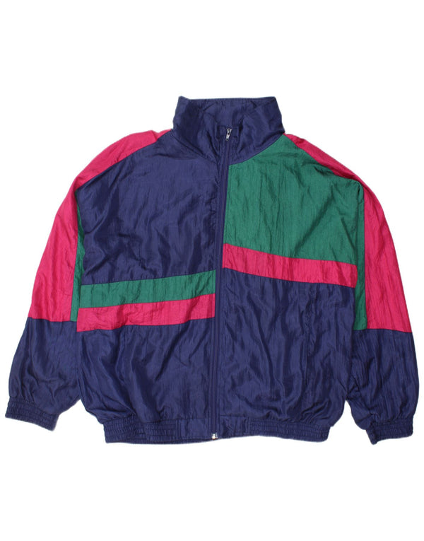 vintage Mens Survêtement Top Veste Grand Bleu Marine Colourblock Nylon