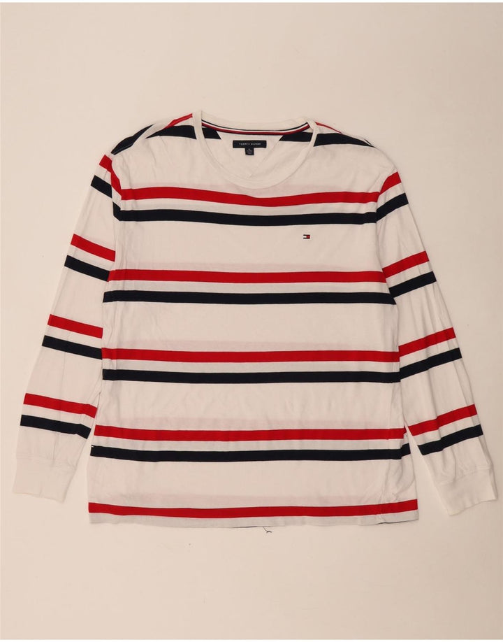 TOMMY HILFIGER Haut Homme Manches Longues XL Blanc Rayé Coton